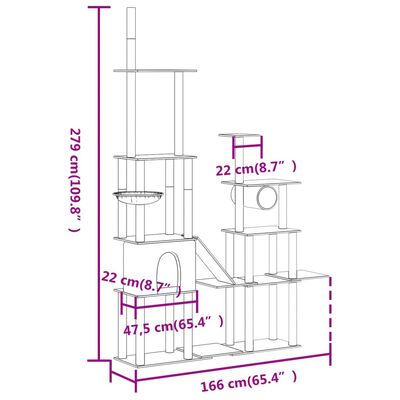 vidaXL kaķu māja ar sizala stabiem nagu asināšanai, 279 cm, krēmkrāsas