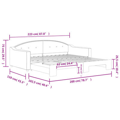 vidaXL izvelkams dīvāns, melns, 100x200 cm, audums