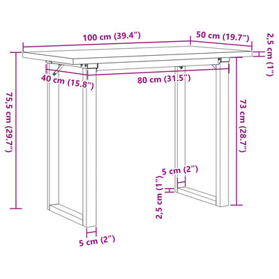 vidaXL virtuves galds, O-rāmis, 100x50x75,5 cm, priedes koks, čuguns