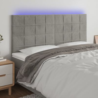 vidaXL gultas galvgalis ar LED, 180x5x118/128 cm, gaiši pelēks samts