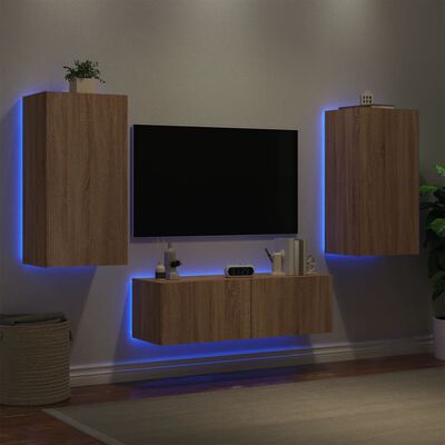 vidaXL TV sienas skapīši ar LED, 3 gab., koka krāsa