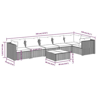 vidaXL 7-daļīgs dārza atpūtas mēbeļu komplekts, brūna PE rotangpalma