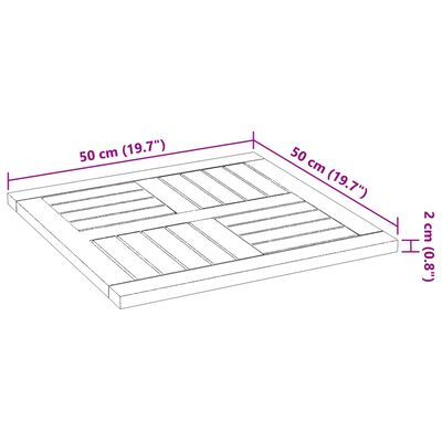 vidaXL galda virsma, 50x50x2 cm, dižskābarža koks, kvadrāta forma