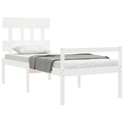 vidaXL gulta ar galvgali senioriem, balts, 100x200 cm, masīvkoks