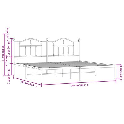 vidaXL gultas rāmis ar galvgali, melns metāls, 200x200 cm