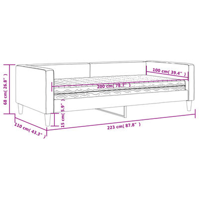 vidaXL dīvāngulta ar matraci, melns audums, 100x200 cm