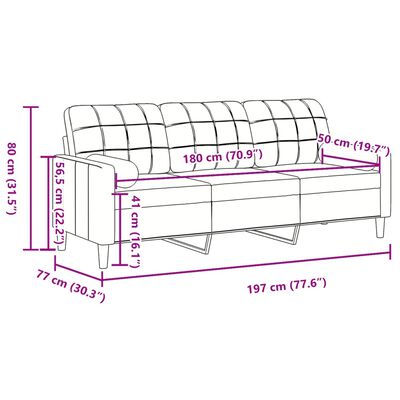 vidaXL trīsvietīgs dīvāns ar spilveniem, melns, 180 cm, samts