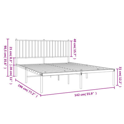 vidaXL gultas rāmis ar galvgali, melns metāls, 135x190 cm