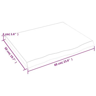 vidaXL vannasistabas virsma, 60x50x(2-4) cm, neapstrādāts masīvkoks