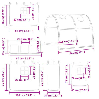 vidaXL bērnu augstā gulta ar tuneli, rozā, 90x200 cm, priede