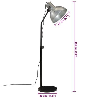 vidaXL grīdas lampa, 25 W, vintāžas, sudraba krāsa, 30x30x90-150cm E27