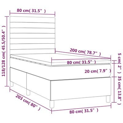 vidaXL atsperu gulta ar matraci, LED, tumši zils samts, 80x200 cm