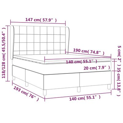 vidaXL atsperu gulta ar matraci, zils audums, 140x190 cm