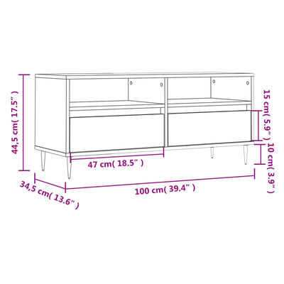 vidaXL TV skapītis, 100x34,5x44,5 cm, inženierijas koks, spīdīgi balts