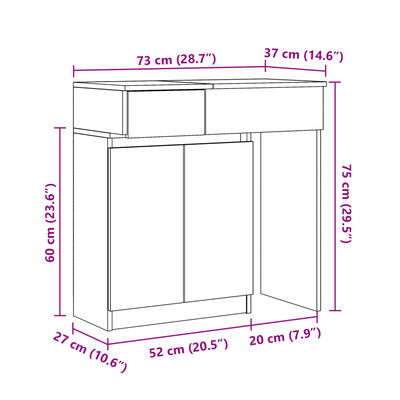 vidaXL spoguļgaldiņš ar LED, betona pelēks, 115x37x110,5 cm