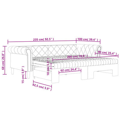 vidaXL izvelkams dīvāns ar matraci, melns, 90x200 cm, mākslīgā āda