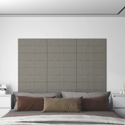 vidaXL sienas paneļi, 12 gab., gaiši pelēki, 60x30 cm, samts, 2,16 m²