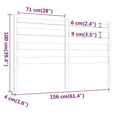 vidaXL gultas galvgalis, medus brūns, 156x4x100 cm, priedes masīvkoks