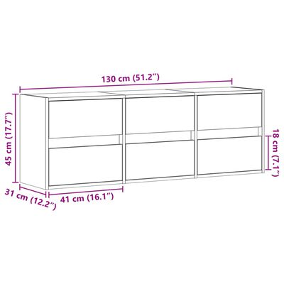 vidaXL TV sienas skapītis ar LED lampiņām, melns, 130x31x45 cm