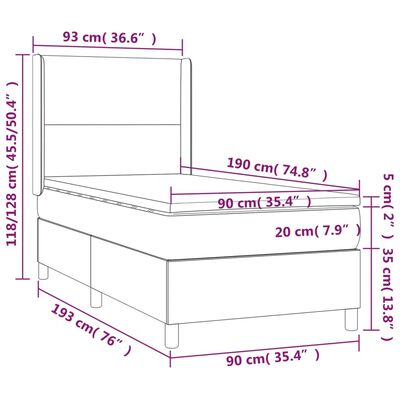 vidaXL atsperu gulta ar matraci, melna, 90x190 cm, audums