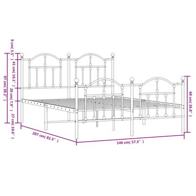 vidaXL gultas rāmis ar galvgali un kājgali, balts metāls, 140x200 cm