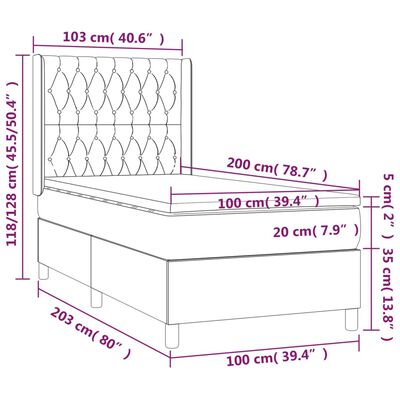 vidaXL atsperu gultas rāmis ar matraci, melna audums, 100x200 cm