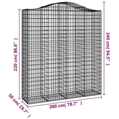 vidaXL arkveida gabiona grozi, 12gb., 200x50x220/240cm, cinkota dzelzs