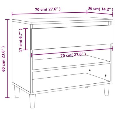 vidaXL apavu plaukts, ozolkoka krāsa, 70x36x60 cm, inženierijas koks