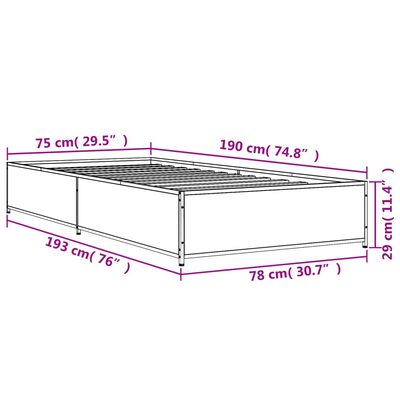 vidaXL gultas rāmis, ozola krāsā, 75x190 cm, inženierijas koks, metāls