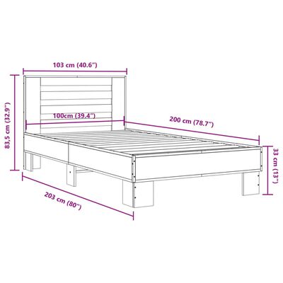 vidaXL gultas rāmis, ozola krāsā, 100x200cm, inženierijas koks, metāls