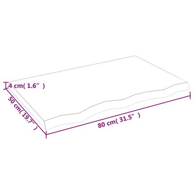 vidaXL sienas plaukts, 80x50x(2-4) cm, neapstrādāts ozola masīvkoks