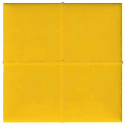 vidaXL sienas paneļi, 12 gab., dzelteni, 30x30 cm, samts, 1,08 m²