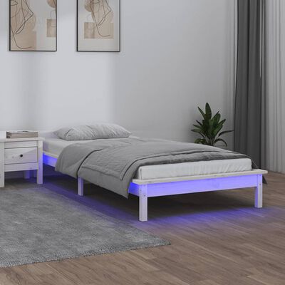 vidaXL gultas rāmis, LED, balts, 100x200 cm, masīvkoks