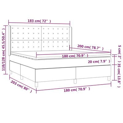 vidaXL atsperu gulta ar matraci, LED, tumši pelēks audums, 180x200 cm