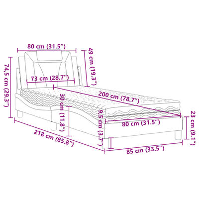 vidaXL gulta ar matraci, pelēka, 80x200 cm, mākslīgā āda