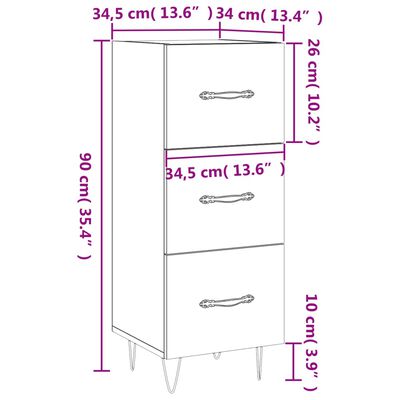 vidaXL kumode, balta, 34,5x34x90 cm, inženierijas koks