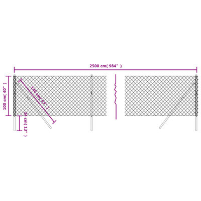 vidaXL stiepļu žogs, 1x25 m, zaļš