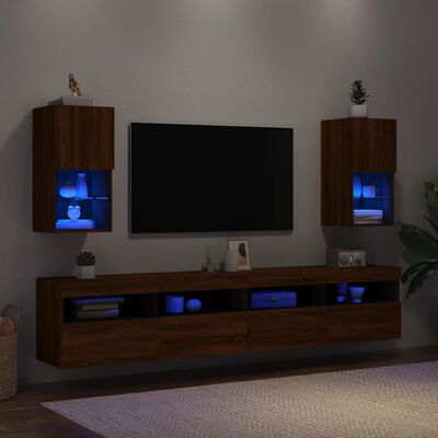 vidaXL TV plaukti ar LED lampiņām, 2 gab., ozola krāsa, 30,5x30x60 cm