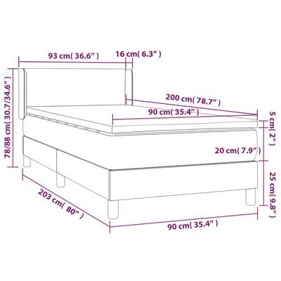 vidaXL atsperu gulta ar matraci, pelēka, 90x200 cm, mākslīgā āda