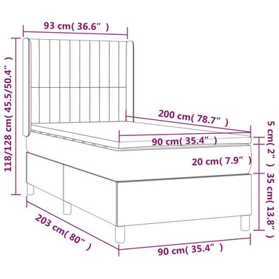 vidaXL atsperu gultas rāmis ar matraci, krēmkrāsas, 90x200 cm, audums