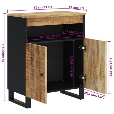 vidaXL kumode ar 2 durvīm, 60x33x75 cm, mango masīvkoks