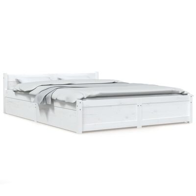 vidaXL gultas rāmis ar atvilktnēm, balts, 150x200 cm, divvietīgs