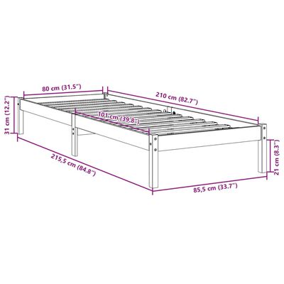 vidaXL gulta bez matrača, īpaši gara, 80x210 cm, priedes koks