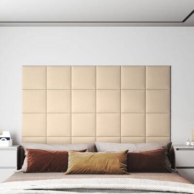 vidaXL sienas paneļi, 12 gab., krēmkrāsas, 30x30 cm, audums, 1,08 m²