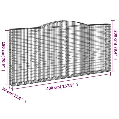 vidaXL arkveida gabiona grozi, 9 gb., 400x30x180/200cm, cinkota dzelzs