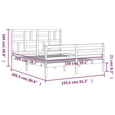 vidaXL gultas rāmis ar galvgali, King size izmērs, masīvkoks, balts