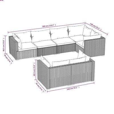 vidaXL 7-daļīgs dārza atpūtas mēbeļu komplekts, brūna PE rotangpalma