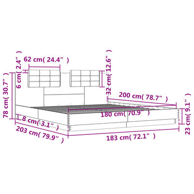 vidaXL gultas rāmis ar galvgali un LED, koka krāsa, 180x200 cm