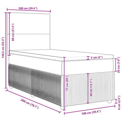 vidaXL atsperu gultas rāmis ar matraci, krēmkrāsas, 100x200 cm, audums