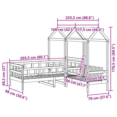 vidaXL gultas komplekts ar jumtu, 90x200 cm, priedes masīvkoks